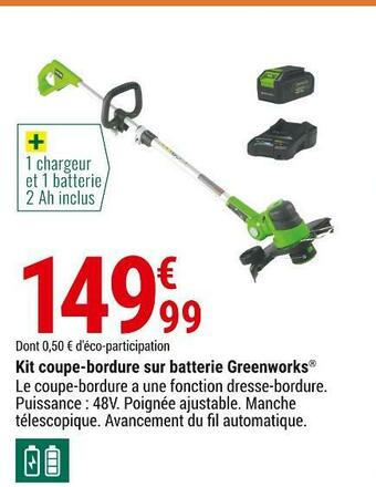 Gamm vert Greenworks kit coupe-bordure sur batterie offre