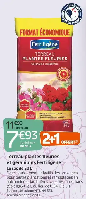 Jardiland Fertiligène terreau plantes fleuries et géraniums offre