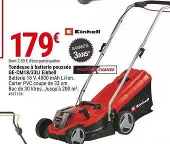 Einhell tondeuse à batterie poussée ge-cm18/33li