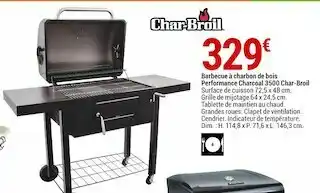 Gamm vert Char-broil barbecue à charbon de bois performance charcoal 3500 offre