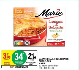 Lasagnes à la bolognaise surgelées marie