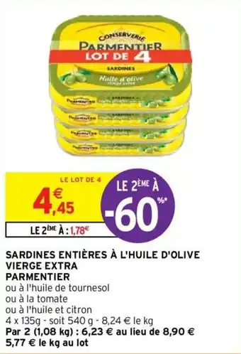 Intermarché Hyper Sardines entières à l'huile d'olive vierge extra parmentier offre
