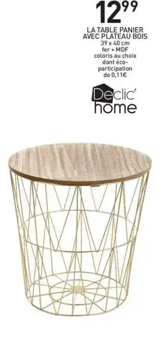 Stokomani La Table Panier Avec Plateau Bois offre