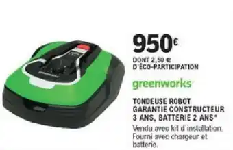 E.Leclerc Brico Tondeuse Robot Garantie Constructeur 3 Ans, Batterie 2 Ans* offre