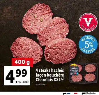 Lidl 4 Steaks Hachés Facon Bouchére Charolais XXL offre