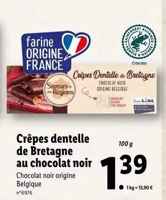 Lidl Crépes Dentelle De Bretagne Au Chocolat Noir offre