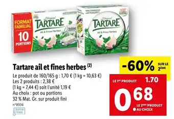 Lidl Tartare ail et fines herbes offre