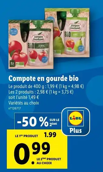 Lidl Compoté en gourde bio offre