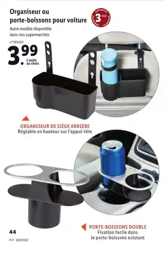 Lidl Organiseur ou porte-boissons pour voiture offre
