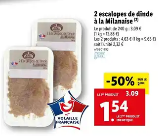 Lidl 2 escalopes de dinde à la milanaise offre