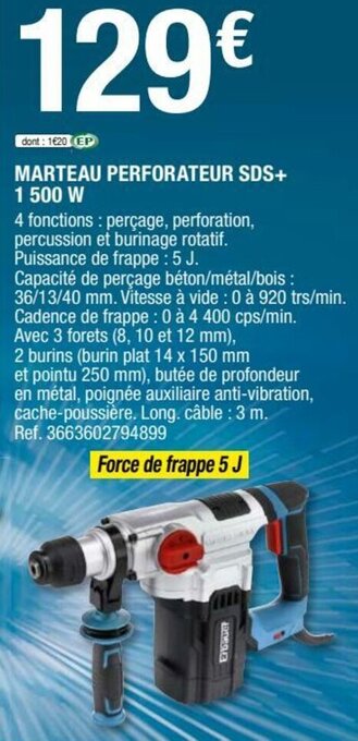 Brico Dépôt Marteau perforateur SDS+ 1500 W offre