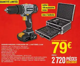 Brico Dépôt Visseuse/perceuse à percussion 18V + 2 batteries 1.5 AH offre