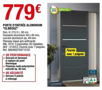 Brico Dépôt Porte d'entrée aluminium "elbrouz" offre