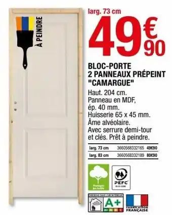 Brico Dépôt Bloc-porte 2 panneaux prépeint "camargue" offre