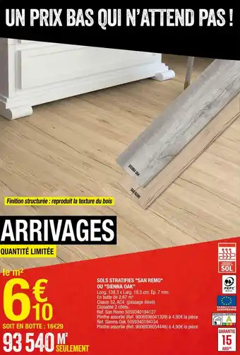 Brico Dépôt Sols stratifies "san remo" ou "sienna oak" offre