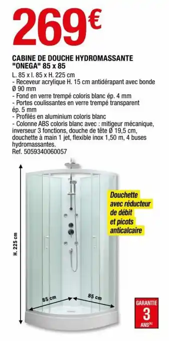Brico Dépôt Cabine de douche hydromassante "onega" 85 x 85 offre