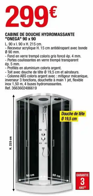 Brico Dépôt Cabine de douche hydromassante "onega" 90 x 90 offre