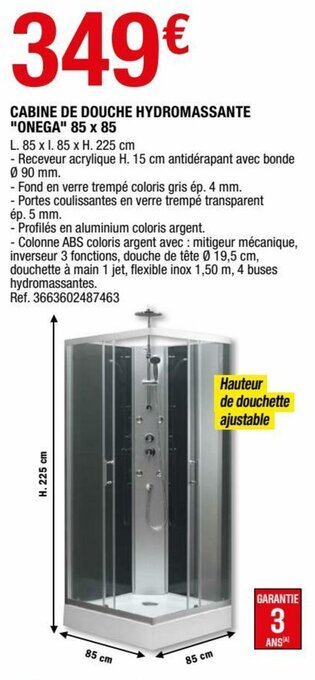 Brico Dépôt Cabine de douche hydromassante "onega" 85 x 85 offre