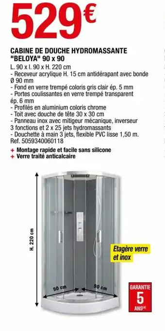Brico Dépôt Cabine de douche hydromassante "beloya" 90 x 90 offre