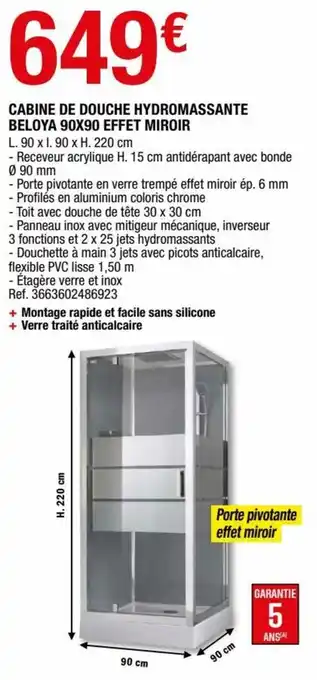 Brico Dépôt Cabine de douche hydromassante beloya 90x90 effet miroir offre