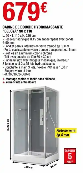 Brico Dépôt Cabine de douche hydrommasante "beloya" 90 x 110 offre