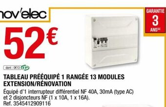 Brico Dépôt Tableau prééquipé 1 rangée 13 modules extension/rénovation offre