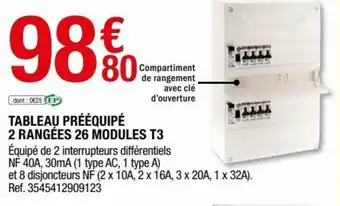 Brico Dépôt Tableau prééquipé 2 rangées 26 modules T3 offre