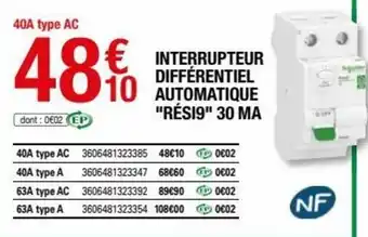 Brico Dépôt Interrupteur différentiel automatique offre