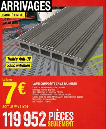 Brico Dépôt Lame composite grise rainurée offre