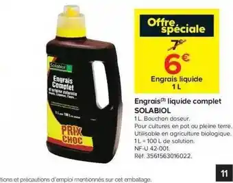 Castorama Engrais Liquide Complet Solabiol offre