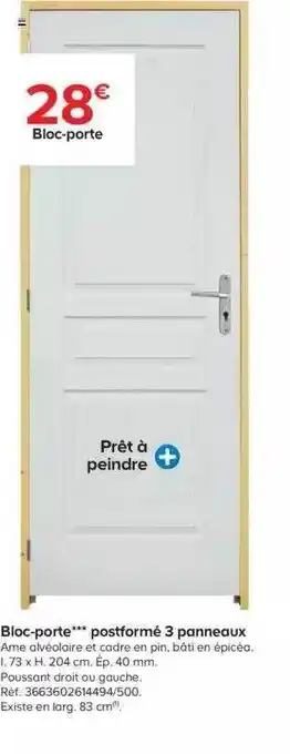 Bloc-porte Postformé 3 Panneaux