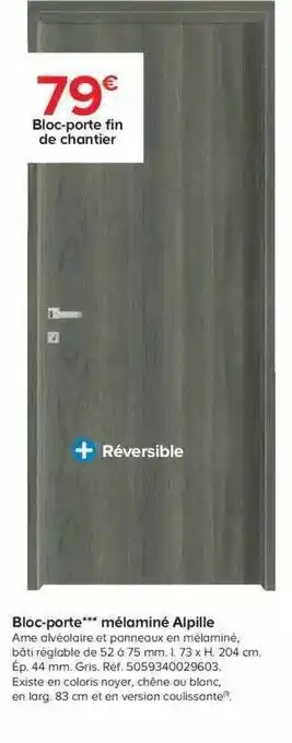 Castorama Bloc-porte Mélaminé Alpille offre