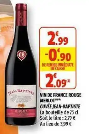 Coccinelle Express Vin De France Rouge Merlot Cuvée Jean-baptiste offre