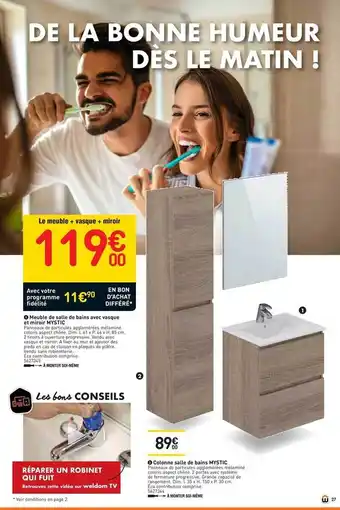 Weldom Meuble De Salle De Bain Avec Vasque Et Miroir Mastic, Colonne Salle De Bains Mystic offre