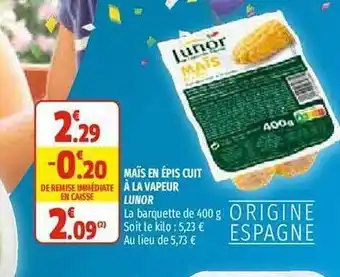 Maïs En épis Cuit à La Vapeur Lunor