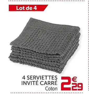 4 Serviettes Invité Carré Coton