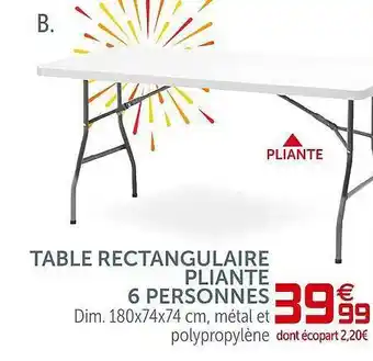 Gifi Table Rectangulaire Pliante 6 Personnes offre