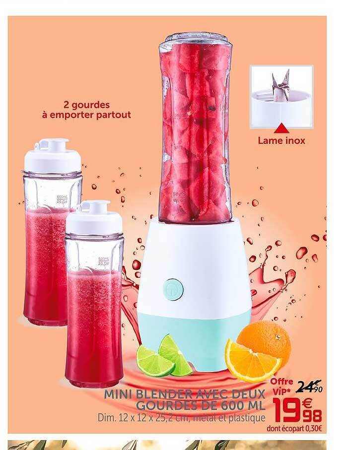 Promo Mini Blender Avec Deux Gourdes De 600 Ml chez Gifi