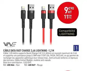 Câble Data Fast Charge 2.4a Lightning - 1.2 M Wave