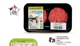 naturéO Steaks Haches Pur Boeuf 5% Mg 250 G Natureo offre