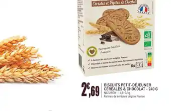 naturéO Biscuits Petit-dejeuner Cereales & Chocolat 240 G Natureo offre