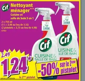 Norma Cif Nettoyant Ménager Cuisine Et Salle De Bain 5 En 1 -50% Sur Le 2ème Pistolet offre
