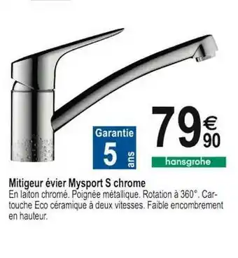 Tridôme Mitigeur Evier Mysport S Chrome offre