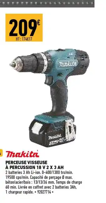 Brico Cash Makita Perceuse Visseuse A Percussion 18 V 2 X 3 Ah offre