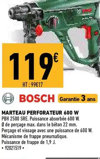 Brico Cash Bosch Marteau Perforateur 600 W offre