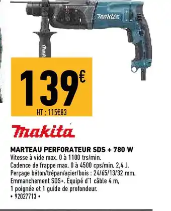 Brico Cash Makita Marteau Perforateur Sds + 780 W offre