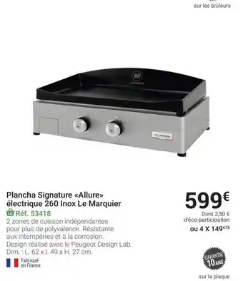 Gamm vert Plancha Signature Allure Eletrique 260 Inox Le Marquier offre