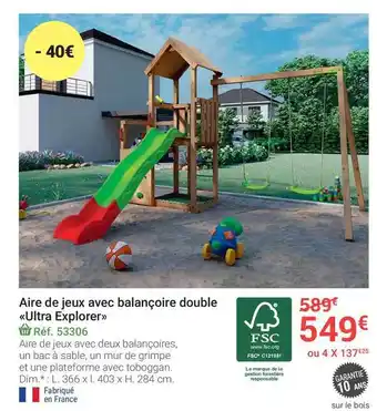 Gamm vert Aire De Jeux Avec Balancoire Double Ultra Explorer offre