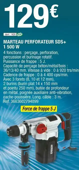 Brico Dépôt Marteau perforateur sds+ 1 500 w offre
