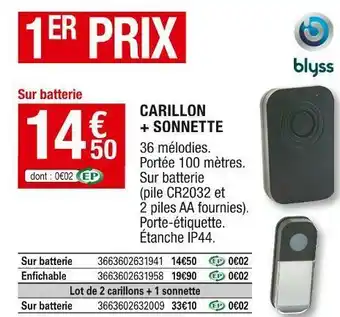 Brico Dépôt Blyss carillon + sonnette offre